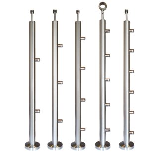 Edelstahl Pfosten Aufmontage Bauhöhe 900mm 2 Querstabhalter Kugelring Gelenkstift
