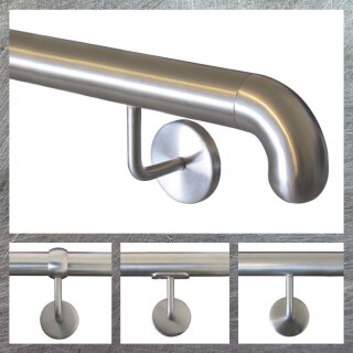 Edelstahl Handlauf V2A 42,4mm 240K geschliffen Wandhandlauf mit 90 Grad Bogen - UNGETEILT - 4500 mm Edelstahl Handlauf V2A 42,4mm 240K geschliffen Wandhandlauf mit 90 Grad Bogen - UNGETEILT - 4500 mm