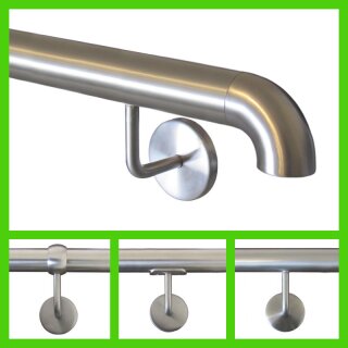 Edelstahl Handlauf V2A Geländer Griff Treppe 90° flach Kugelring 1700mm 2 Halter
