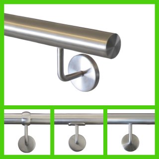 Edelstahl Handlauf V2A Geländer Griff Treppe leicht gewölbt Trägerplatte 4000mm 4 Halter